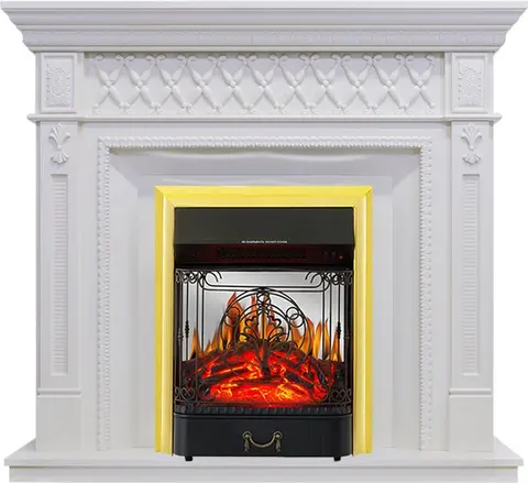 Каминокомплект Alexandria Белый с очагом Majestic FX M Brass