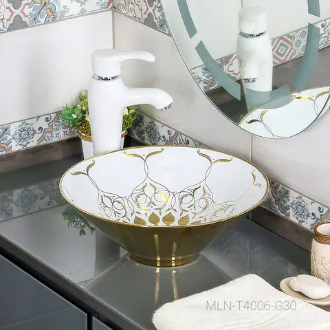 Раковина MELANA MLN-T4006-G30 Золото с узором