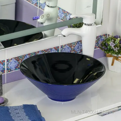 Накладная раковина MELANA MLN-7020-b1+b18 (t4006hb1+b18 ) сине-черная