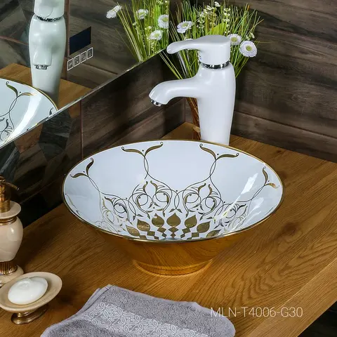 Раковина MELANA MLN-T4006-G30 Золото с узором