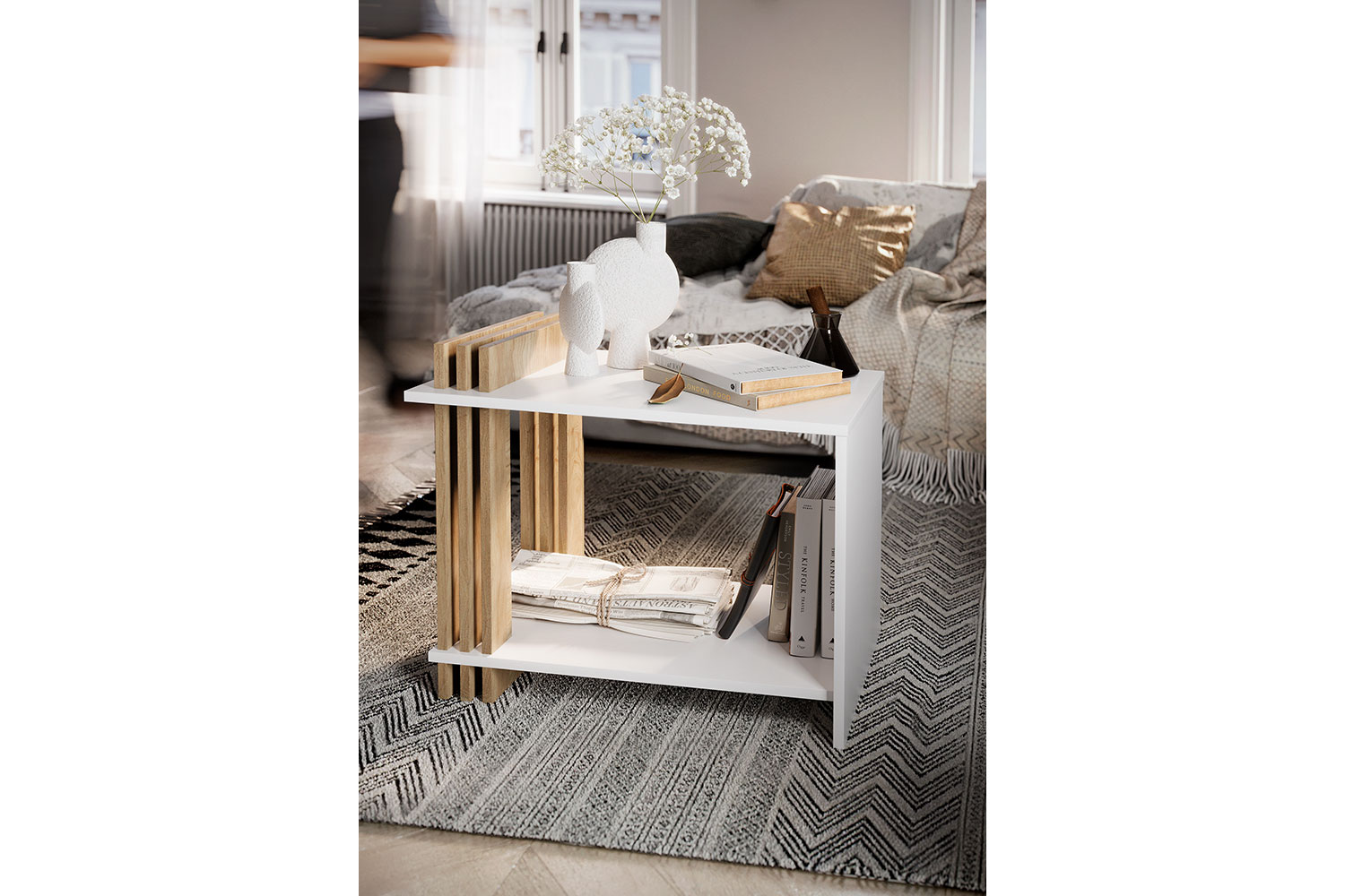 Стол журнальный Троя-520.01 Белый+Швейцарский вяз