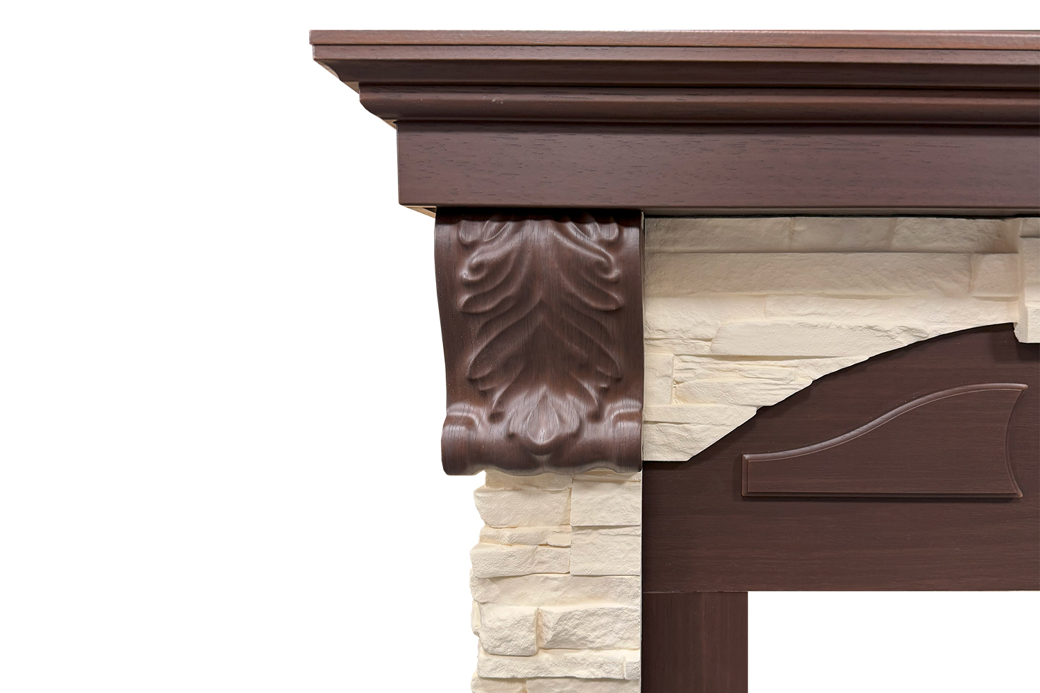 Каминокомплект Dublin угловой - Темный дуб / Сланец белый с очагом Majestic FX Brass