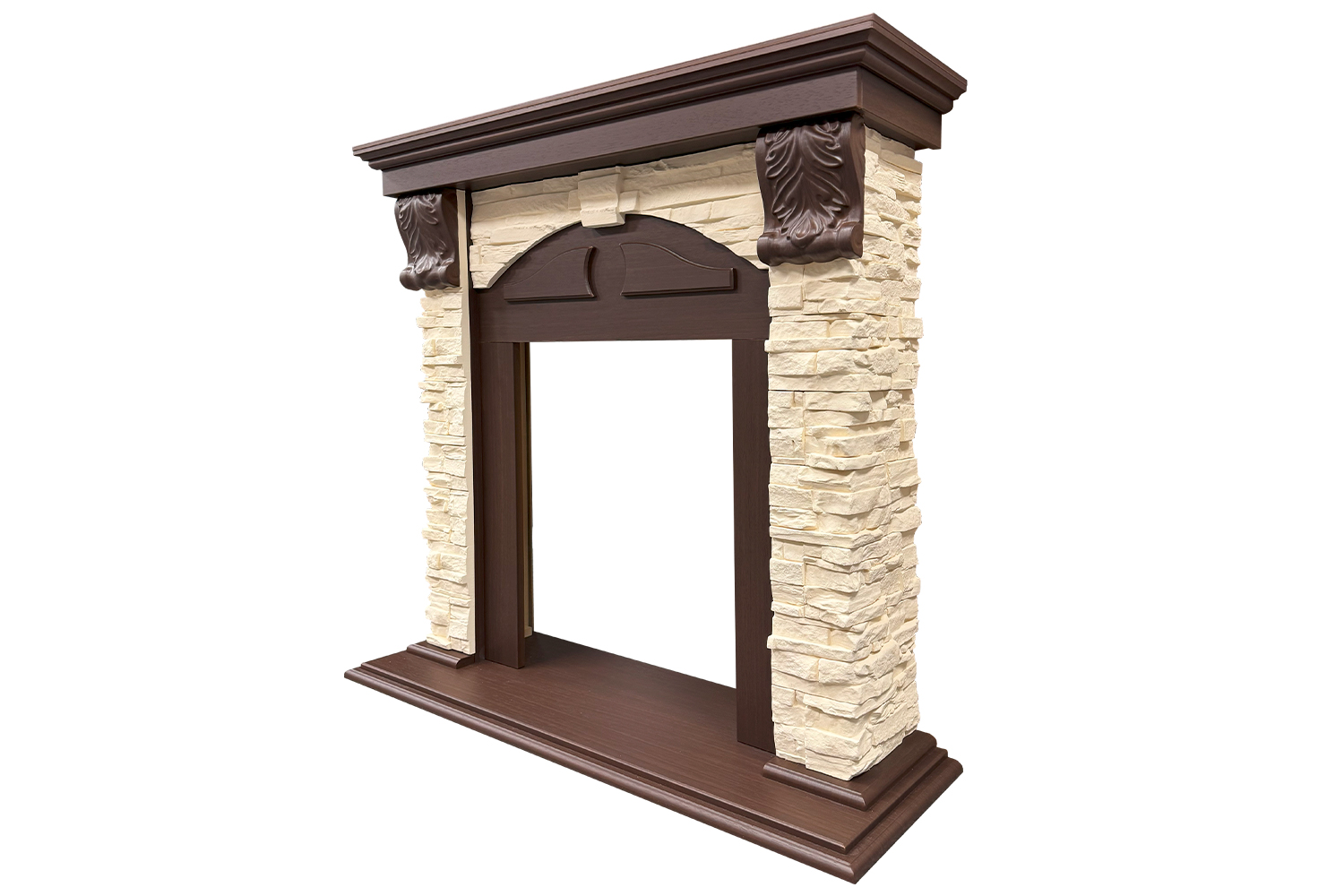 Каминокомплект Dublin угловой - Темный дуб / Сланец белый с очагом Majestic FX Brass