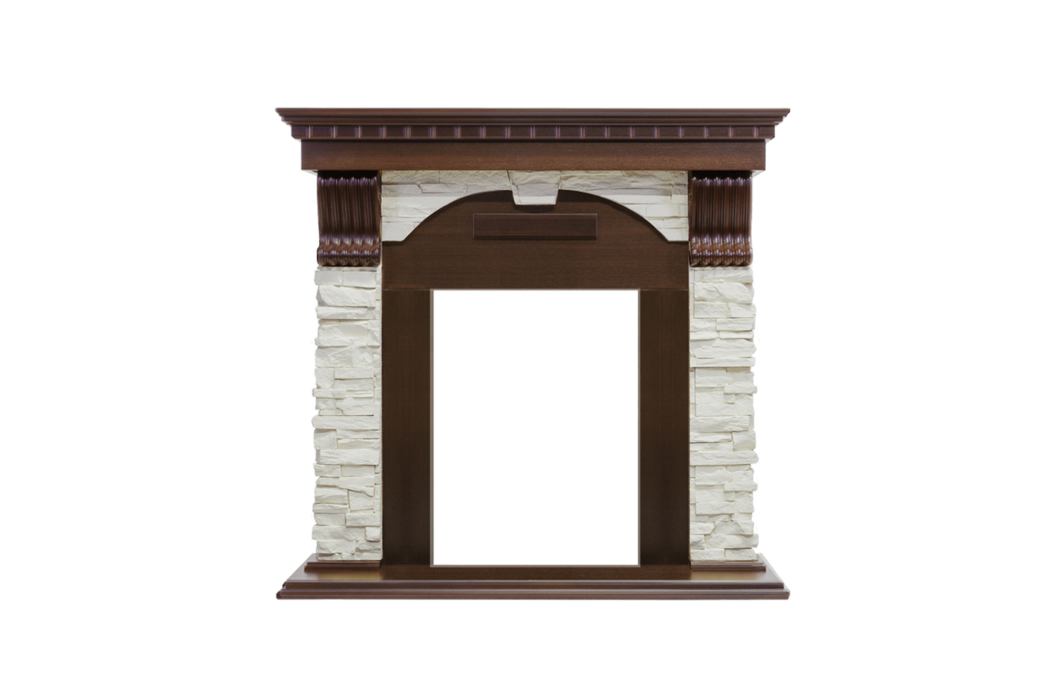 Каминокомплект Dublin угловой - Темный дуб / Сланец белый с очагом Majestic FX Brass