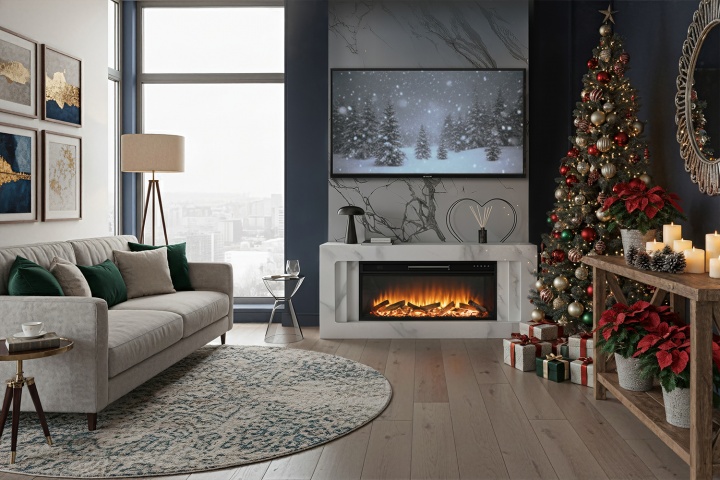 Каминокомплект Line CRM - Санд сноу с очагом Design L1000RF