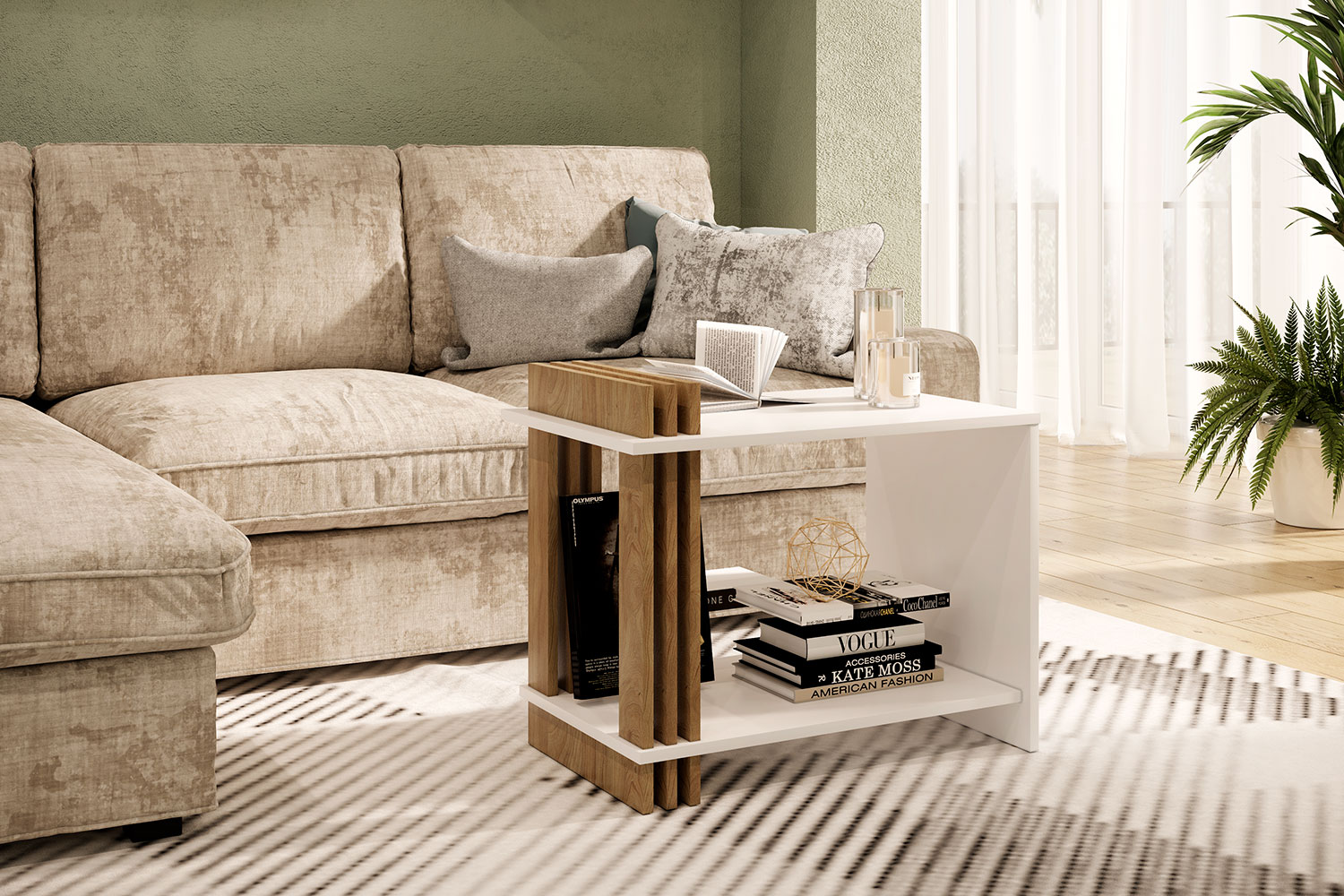 Стол журнальный Троя-520.01 Белый+Швейцарский вяз