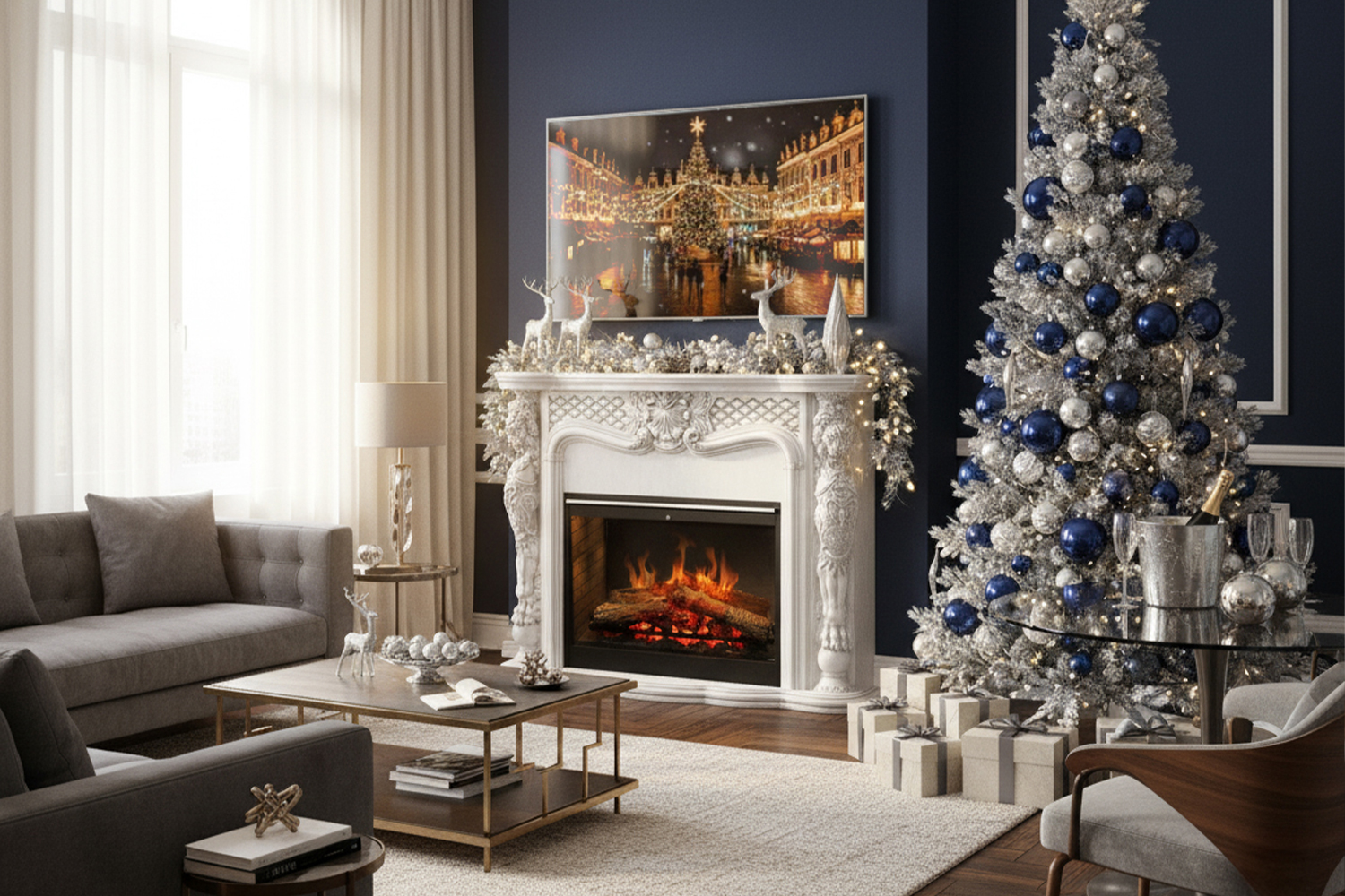 Каминокомплект Castle Слоновая кость с патиной с очагом 3020-INT Symphony 30 с пультом