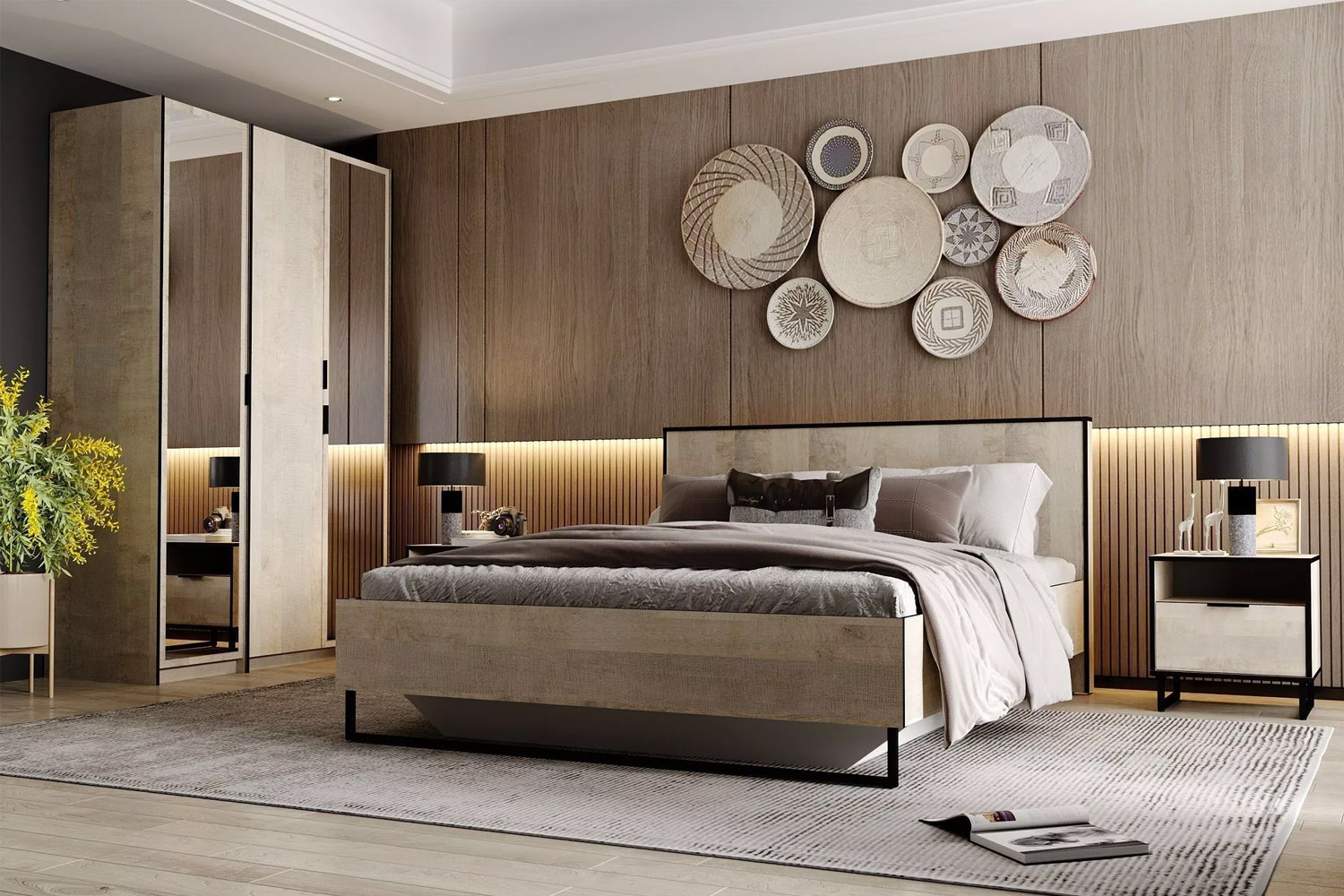 Кровать Фолк НМ 011.55 Дуб Гранж Песочный/Белый Фасадный