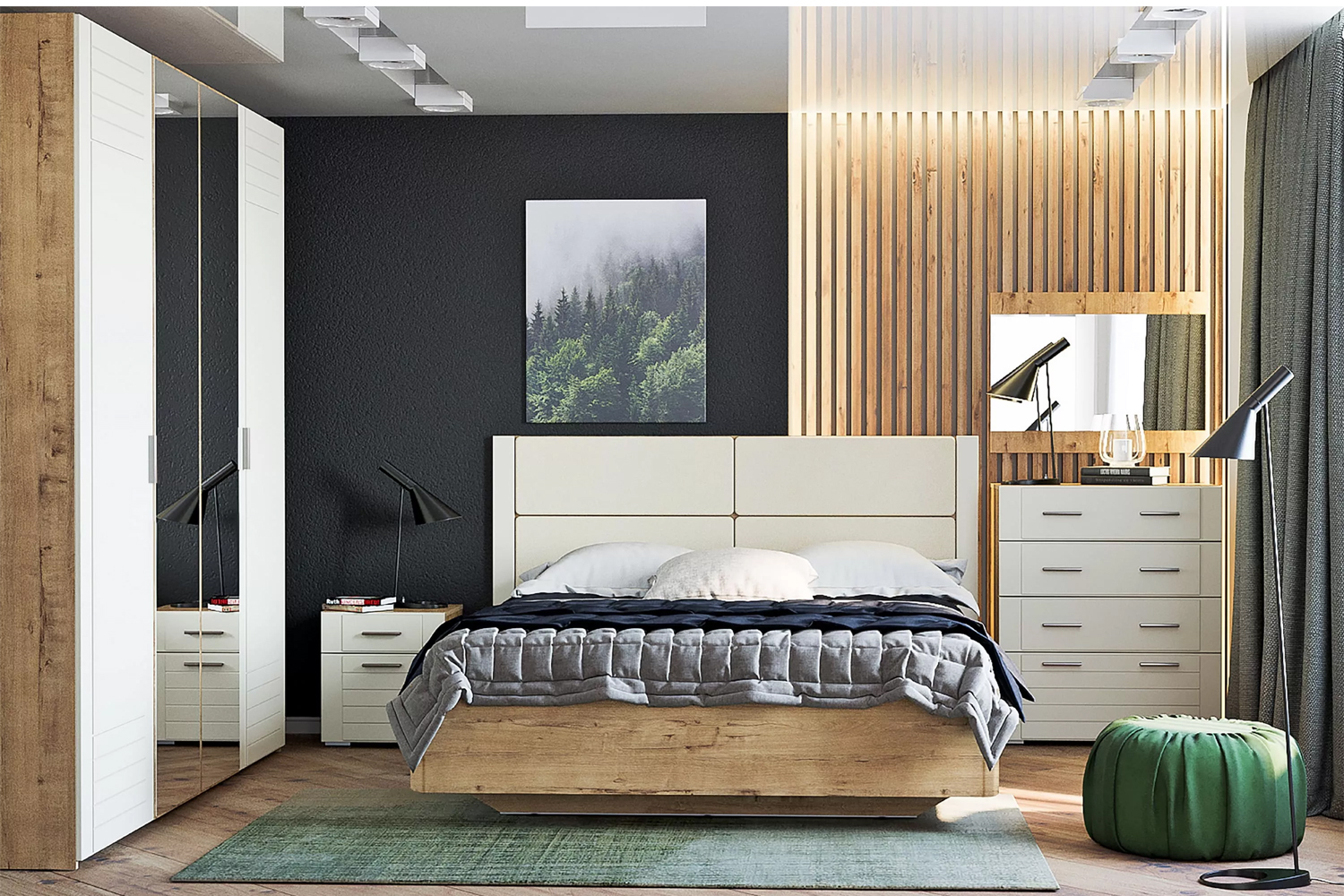 Шкаф комбинированный Livorno НМ 013.58 Х Софт Панакота, Дуб Бунратти