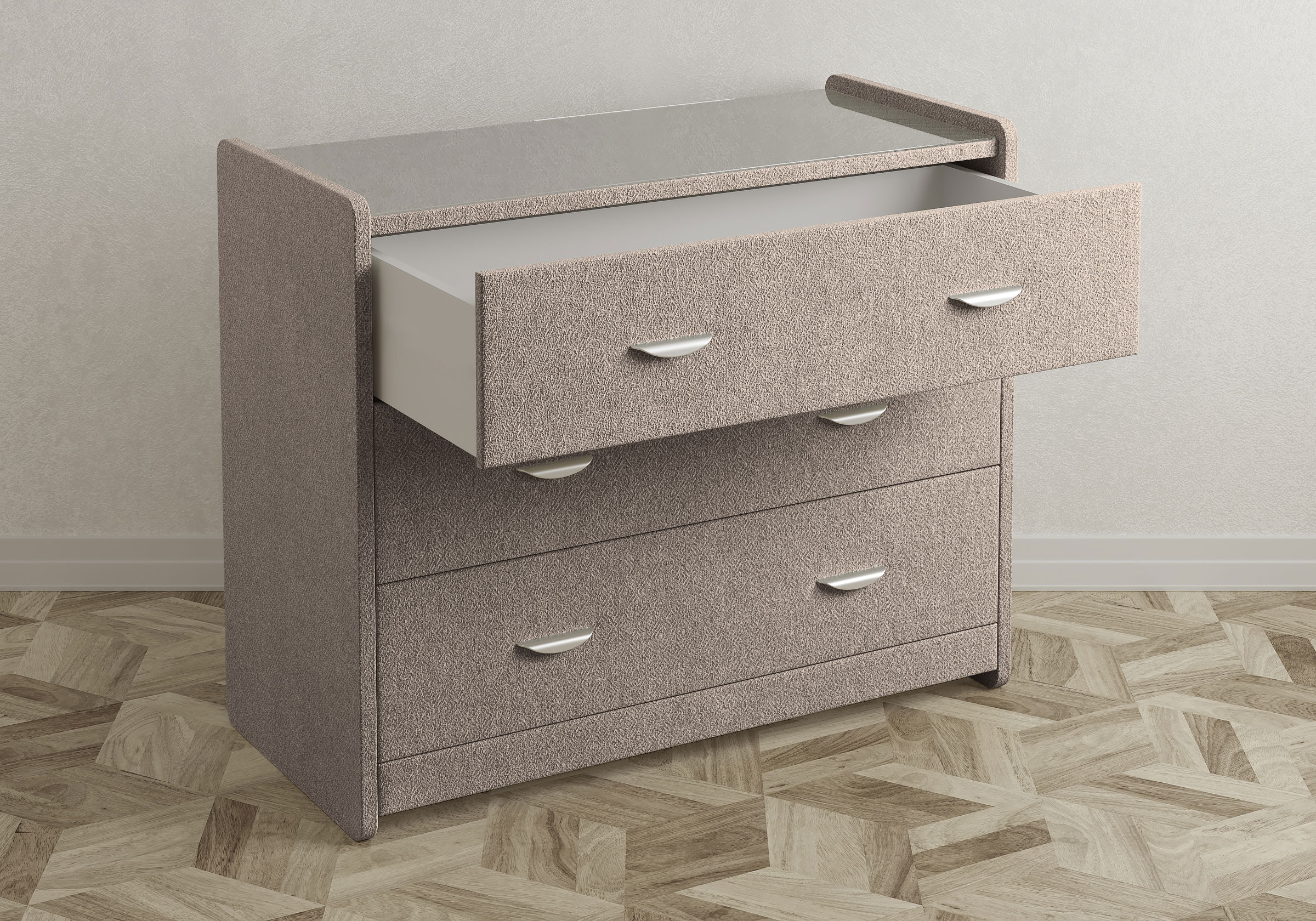 Комод Люкс 3 ящика (Микровелюр светло-серый